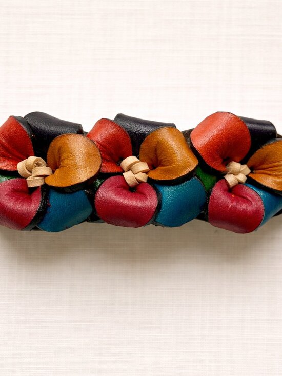 Handmade Colombian Leather Floral Barrette | Boho Multicolor Statement Clip